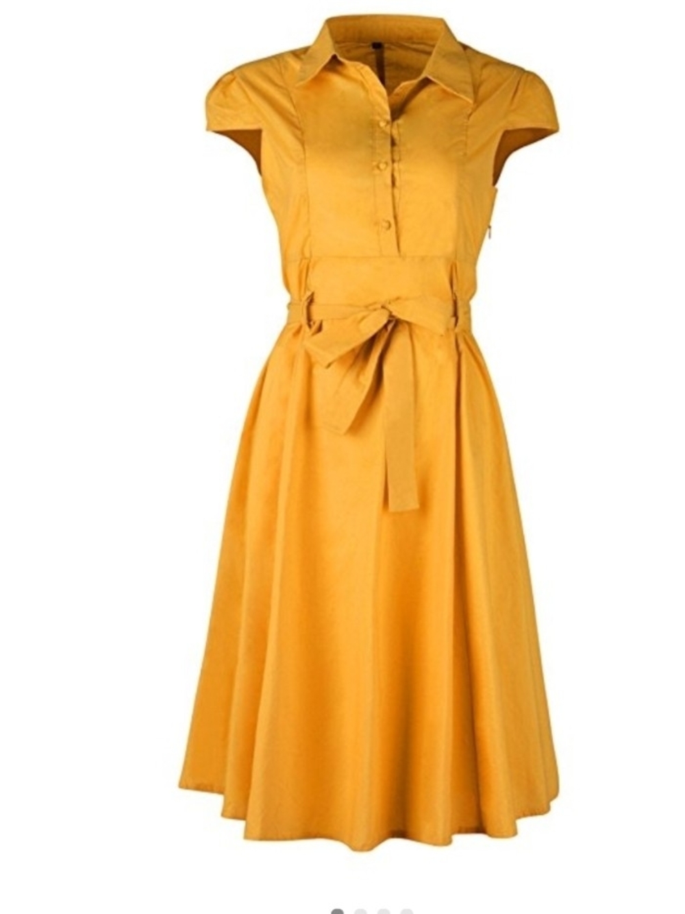 Cap-Sleeve Belted Midi Dress in Mustard Yellow